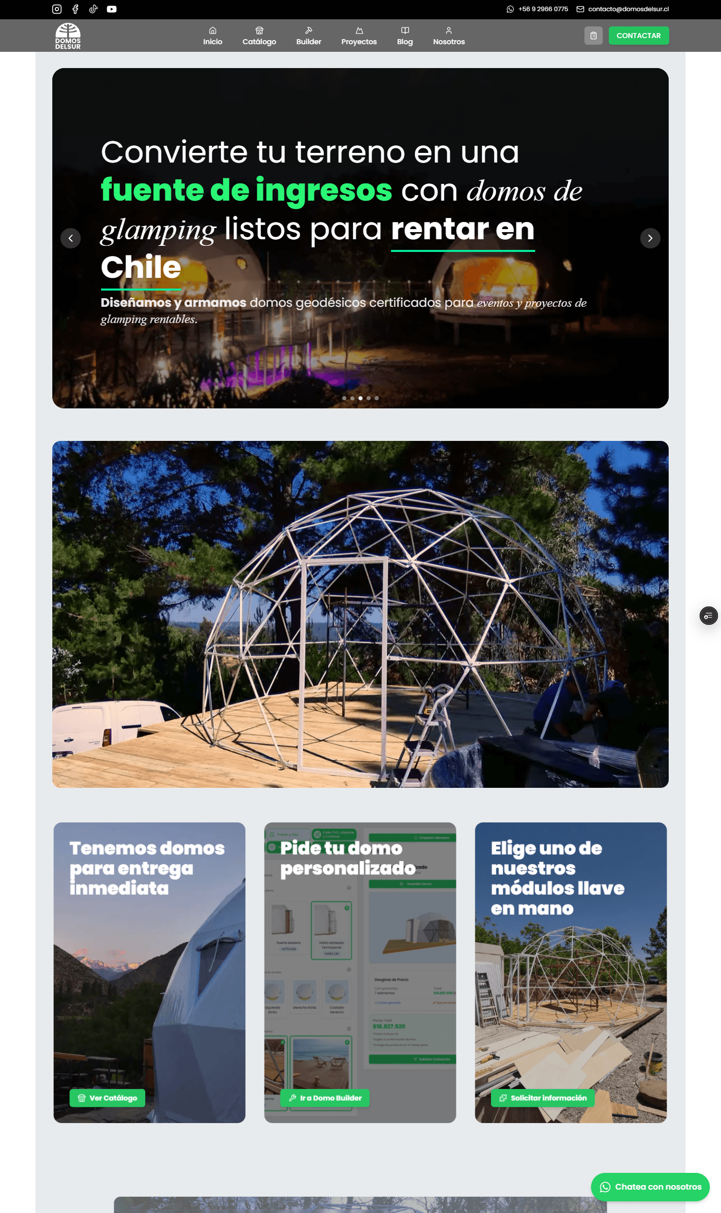 Sitio web de Domos del Sur, domosdelsur.cl